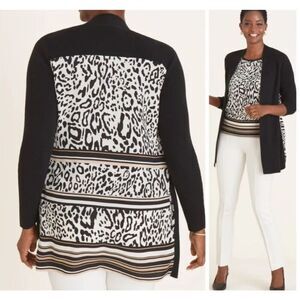 Chico’s Animal Print Back Cardigan Sweater Black White Women’s XXL (4)